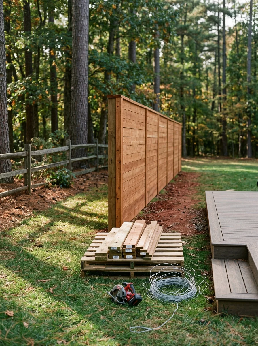 Refinished wood fence and patio area on a Mechanicsville, Virginia residential lot